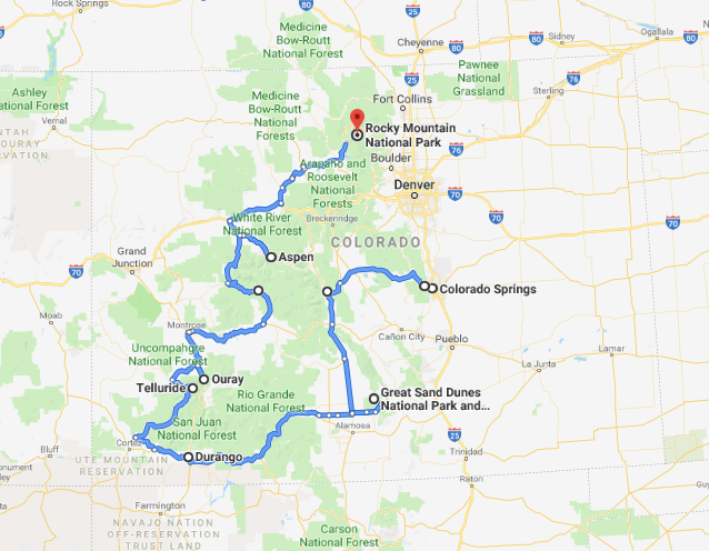 Colorado road trip map